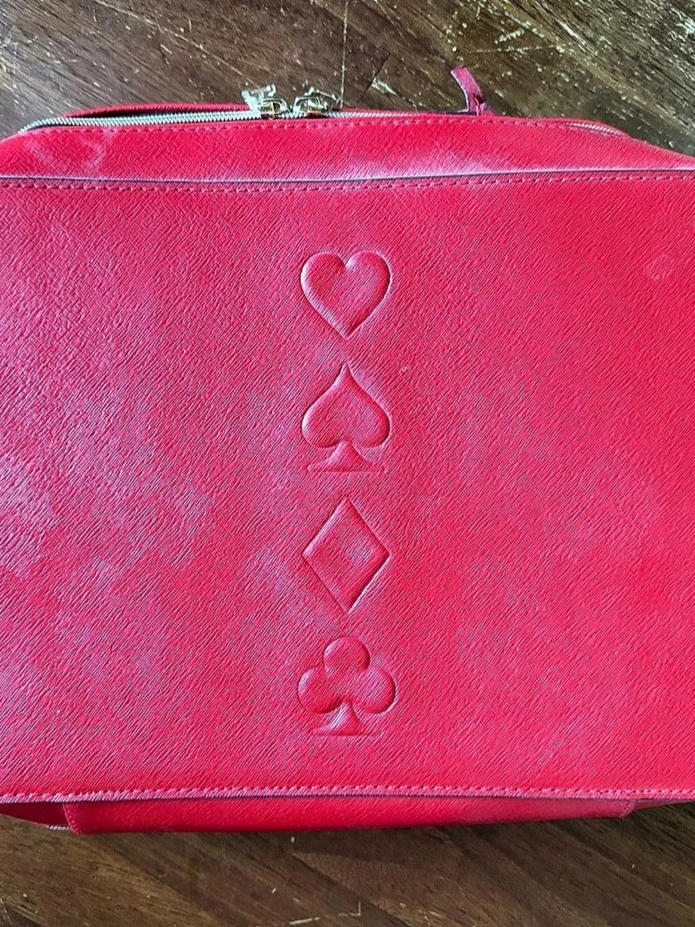 Estée Lauder Red Makeup Train Case Cosmetic Bag Playing Card Suits Gold Zip